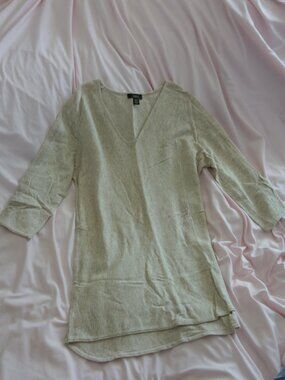 Dalia Heather Beige V-Neck Tunic Sweater Cotton Blend Size M